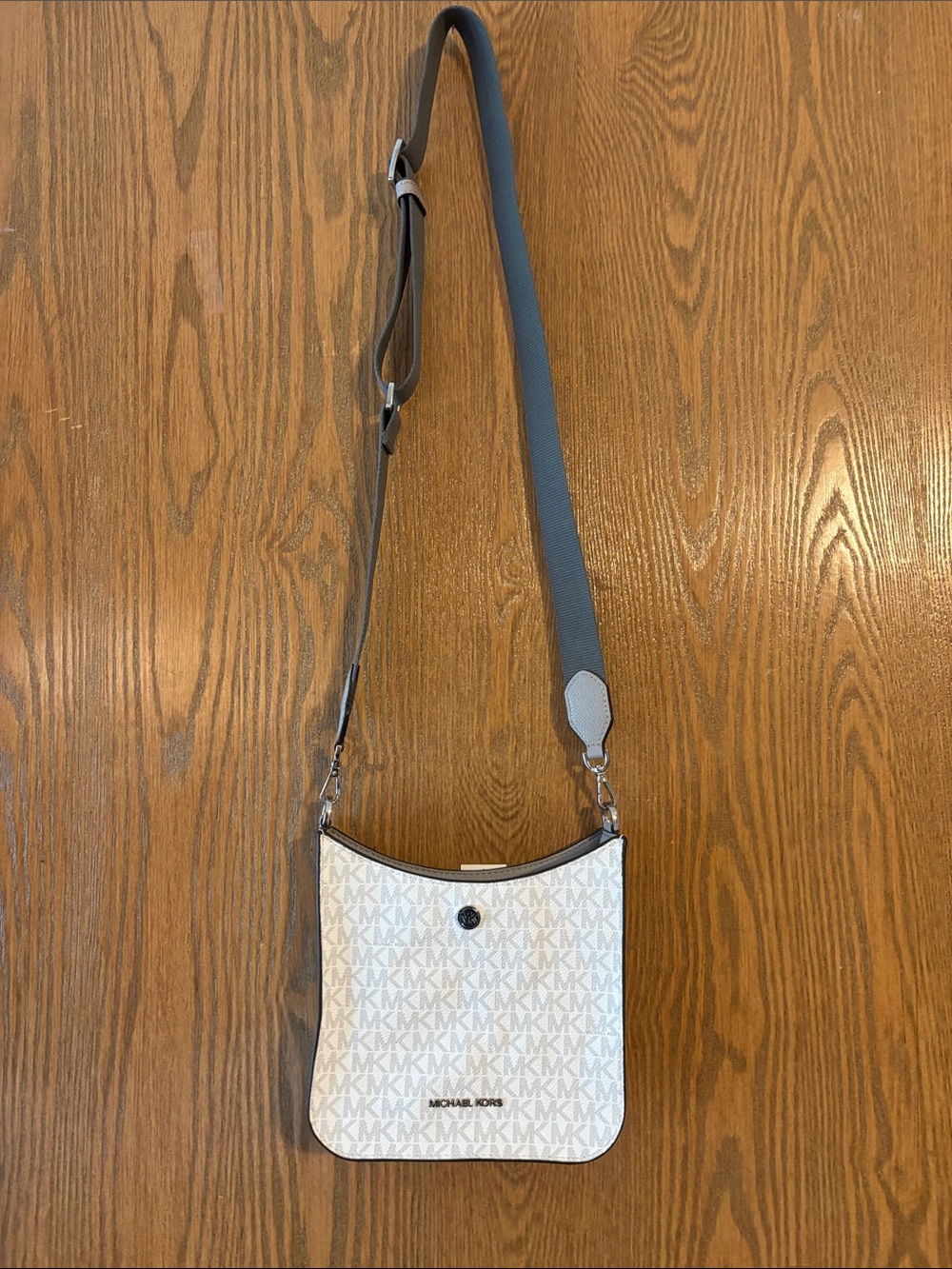 Michael Kors White MK Logo Crossbody with Gray Strap NWT